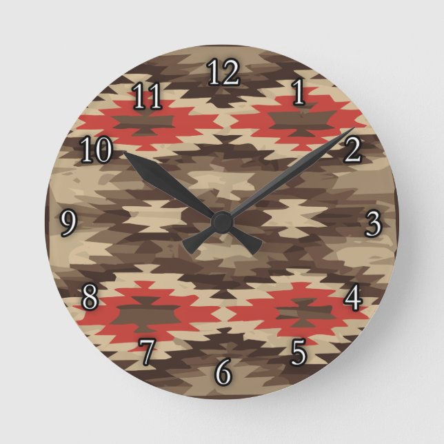 Brown/Terra Cotta Pattern Round Clock (Front)