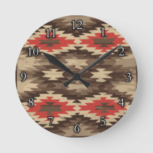 Brown/Terra Cotta Pattern Round Clock