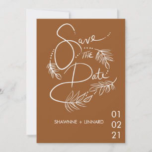 Brown Terracotta Boho Hand Drawn Save the Date Invitation