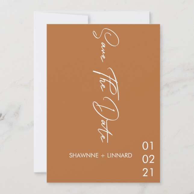 Brown Terracotta Boho Script Save the Date Photo Invitation (Front)