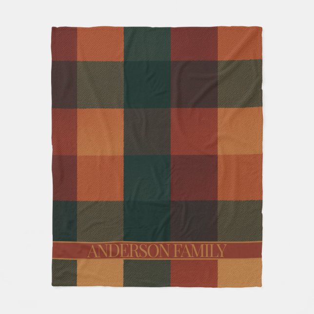 Brown Terracotta Buffalo Plaid Chequered Fleece Blanket (Front)