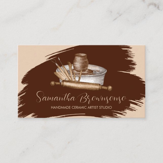 Brown Terracotta Craft Shop Pottery Ceramic Clay Business Card (Front)