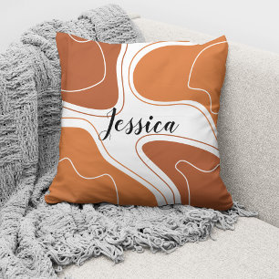 Brown Terracotta Modern Abstract Boho Pattern Name Cushion