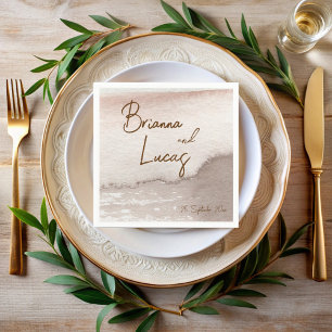 Brown terracotta watercolor wedding monogrammed napkin