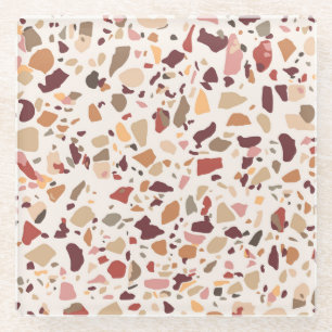 Brown terrazzo: vintage, trendy pattern. glass coaster