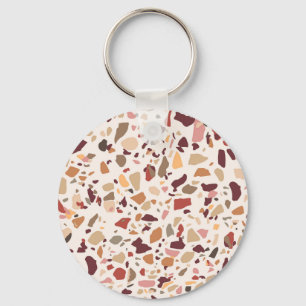 Brown terrazzo: vintage, trendy pattern. key ring