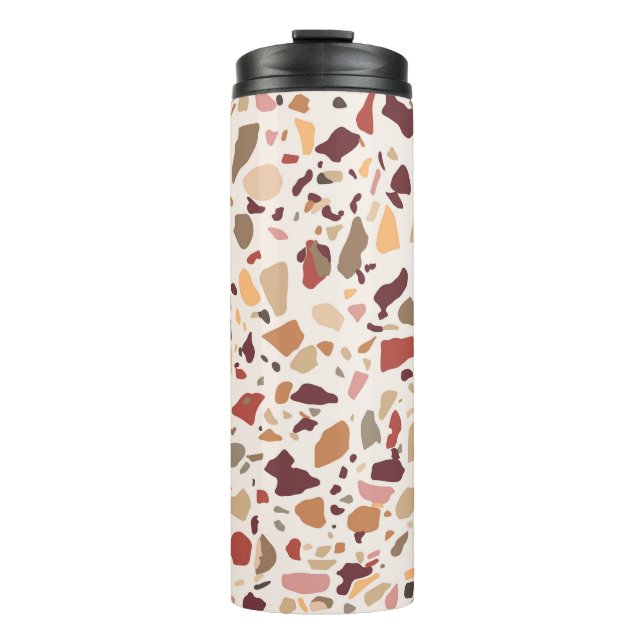 Brown terrazzo: vintage, trendy pattern. thermal tumbler (Front)