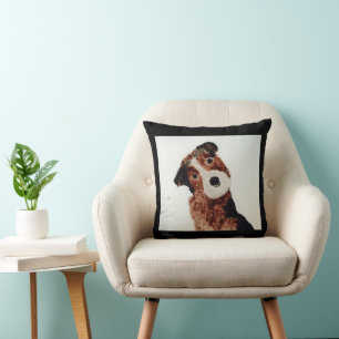 Brown Terrier Dog Painting Cute Pet Art Cushion