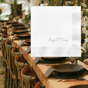 Brown Text White Wedding Cocktail Napkin