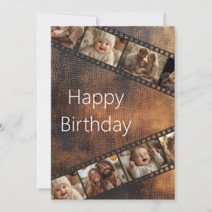 Brown Texture Film Strip Photo Happy Birthday Card