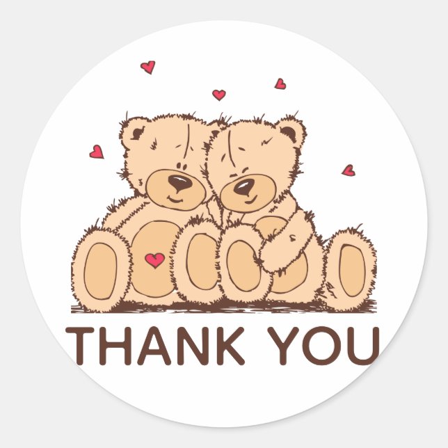 Brown Thank You Cartoon Teddy Bear Wedding Love Classic Round Sticker (Front)