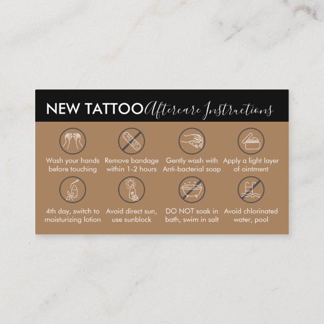 Brown Theme Body Art Aftercare Instruction Tattoo Business Card (Back)
