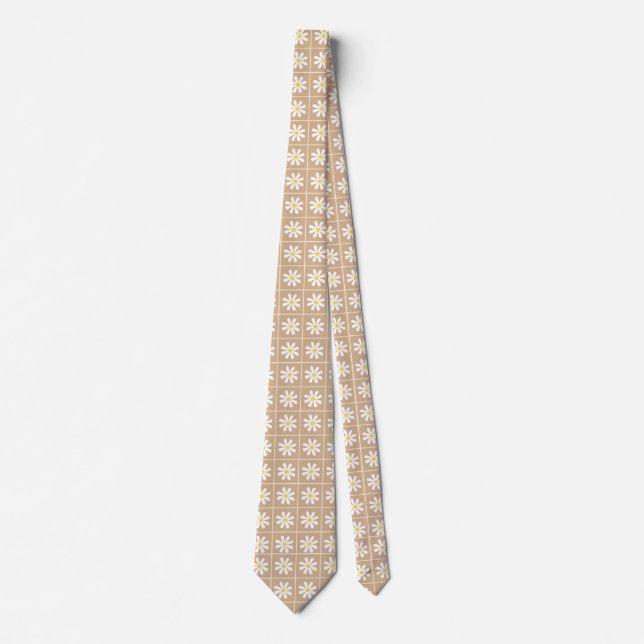 Brown Tiny White Floral Pattern Necktie for Men (Front)