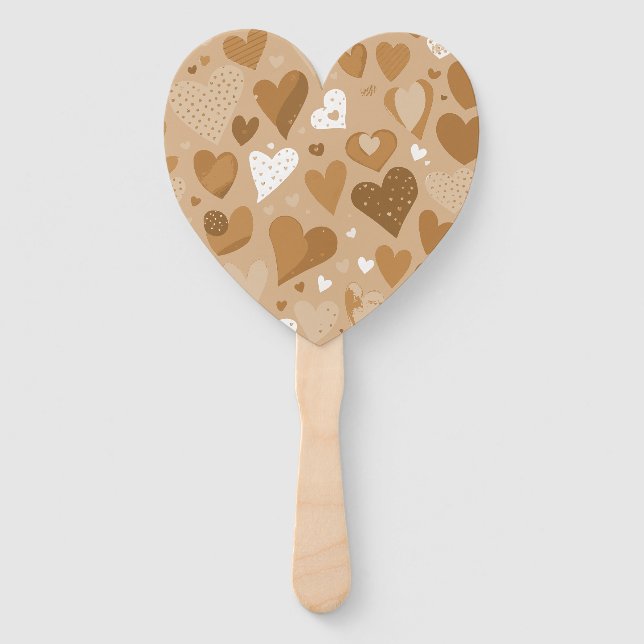 Brown-toned hearts pattern. hand fan (Front)