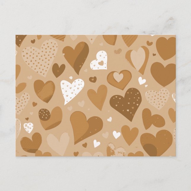 Brown-toned hearts pattern. invitation postcard (Front)