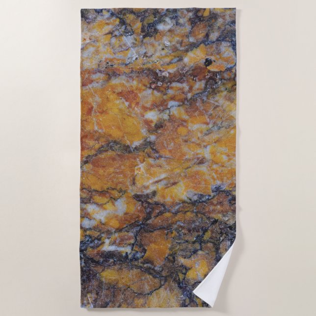 Brown Tones Faux Marble Stone Beach Towel (Front)