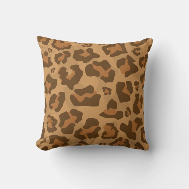 Brown tones leopard animal print pattern cushion (Front)