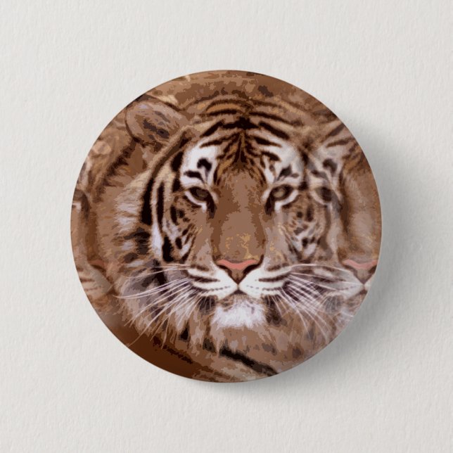 Brown Tones Tiger Face 6 Cm Round Badge (Front)