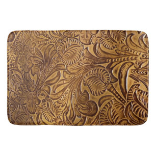 Brown Tooled Faux Leather Bath Mat