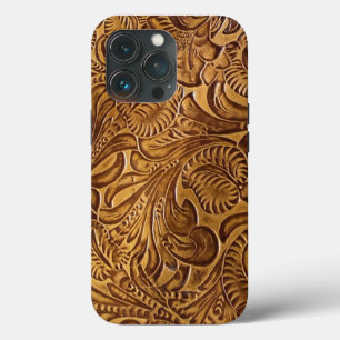 Brown Tooled Faux Leather  iPhone 13 Pro Case