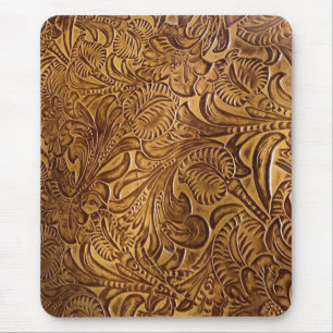 Brown Tooled Faux Leather File Folder Mouse Pad