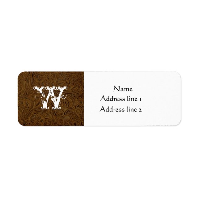 Brown Tooled Leather Address Labels (Front)