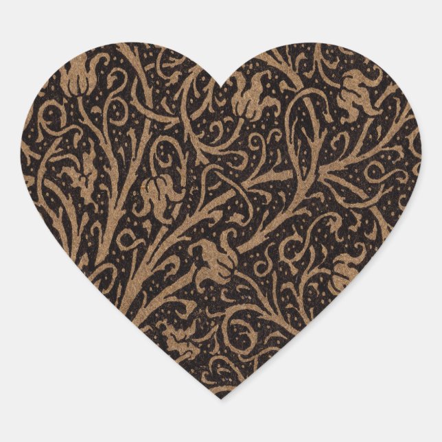 Brown Tooled Leather Art Nouveau Floral Heart Sticker (Front)
