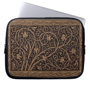 Brown Tooled Leather Art Nouveau Floral Laptop Sleeve