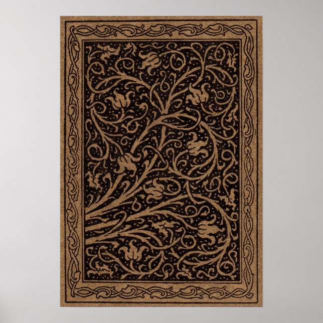 Brown Tooled Leather Art Nouveau Floral Poster (Front)