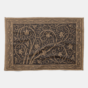 Brown Tooled Leather Art Nouveau Floral Tea Towel