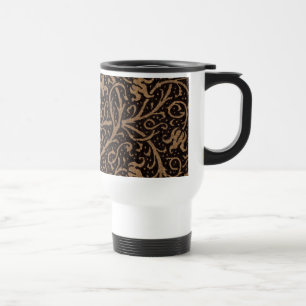Brown Tooled Leather Art Nouveau Floral Travel Mug