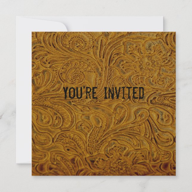 Brown Tooled Leather Invitation (Front)