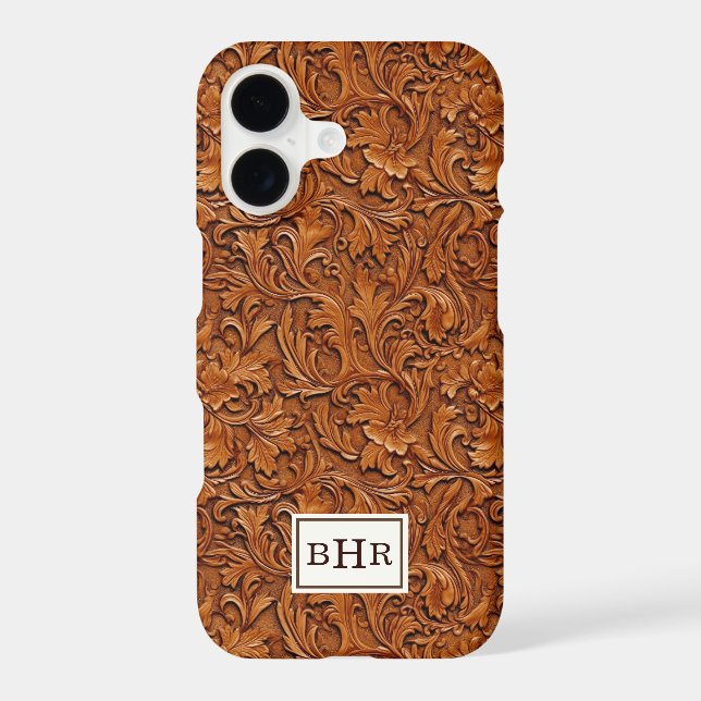 Brown Tooled Leather Monogrammed (Back)