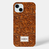 Brown Tooled Leather Monogrammed