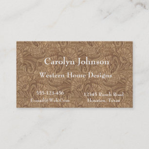 Brown Tooled Leather Print Western Business Card