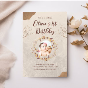 Brown Torn Paper 1st Birthday Invitation