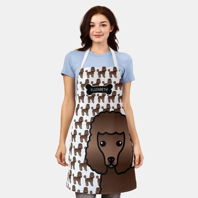 Brown Toy Poodle Cute Cartoon Dog & Name Apron (Worn)