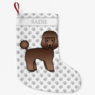 Brown Toy Poodle Cute Cartoon Dog & Name Small Christmas Stocking