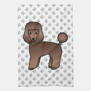 Brown Toy Poodle Cute Cartoon Dog Tea Towel