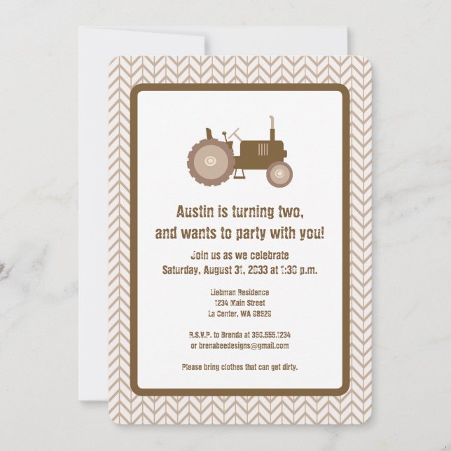 Brown Tractor Invitation (Front)