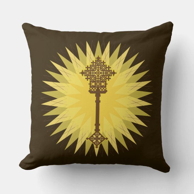 Brown Traditional Ethiopian Cross Design Cushion (Front)