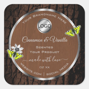Brown Tree Bark Silver Frame Product Labels Logo