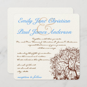 Brown Tree Bright Blue Font Wedding Invitation