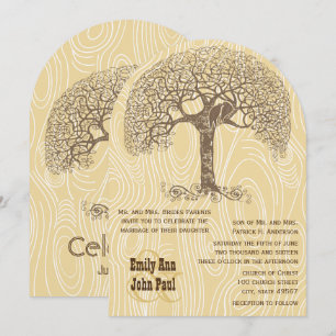 Brown Tree Love Bird Tan Yellow Woodgrain Wedding Invitation