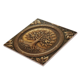 Brown Tree of Life Ancient Rustic Ceramic Tile