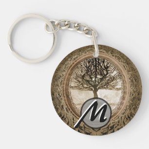 Brown Tree of Life Pattern Key Ring