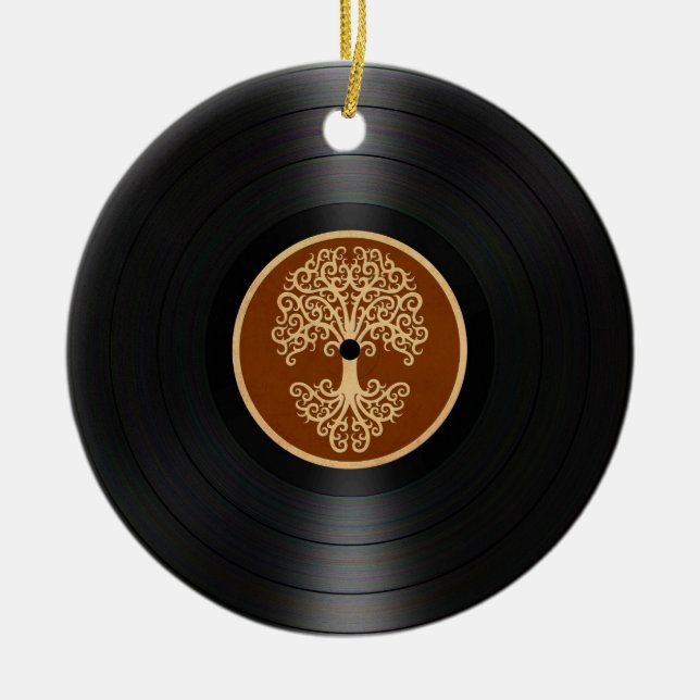 Brown Tree of Life Vinyl Record Graphic Ceramic Tree Decoration (Front)