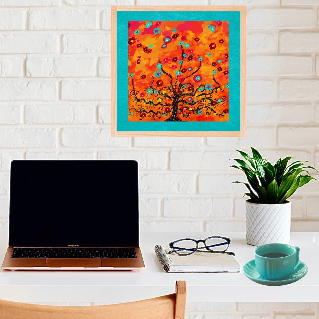 Brown Tree Of Life W/ Flowers & Orange Colour Boho Poster (Creator Uploaded)