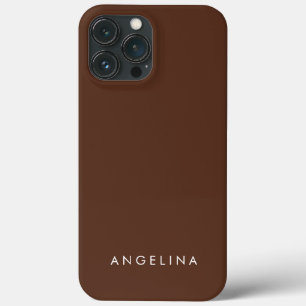 Brown Trendy Modern Minimalist Plain Add Name iPhone 13 Pro Max Case