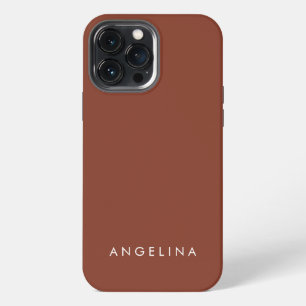 Brown Trendy Modern Minimalist Plain Add Name iPhone 13 Pro Max Case